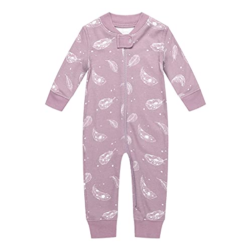 Owlivia Organic Cotton Baby Boy Girl Zip up Sleep N Play, Footless, Long Sleeve(12-18 Months, Feather Mauve) - Image 1