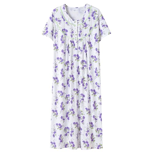 Keyocean Nightgowns for Women, Soft Cotton Comfy Lightweight Short Sleeves Ladies Nightdress, Violet Bloom, XX-Large - Image 1