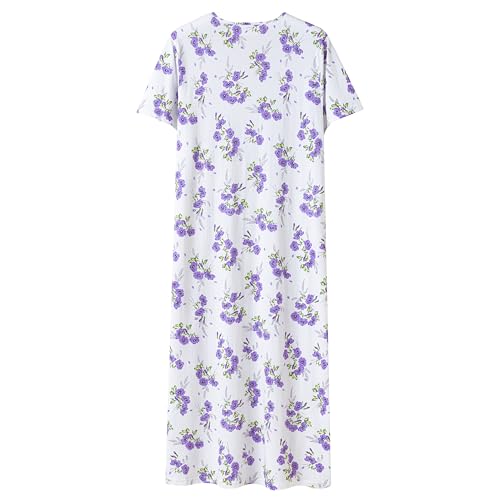 Keyocean Nightgowns for Women, Soft Cotton Comfy Lightweight Short Sleeves Ladies Nightdress, Violet Bloom, XX-Large - Image 2