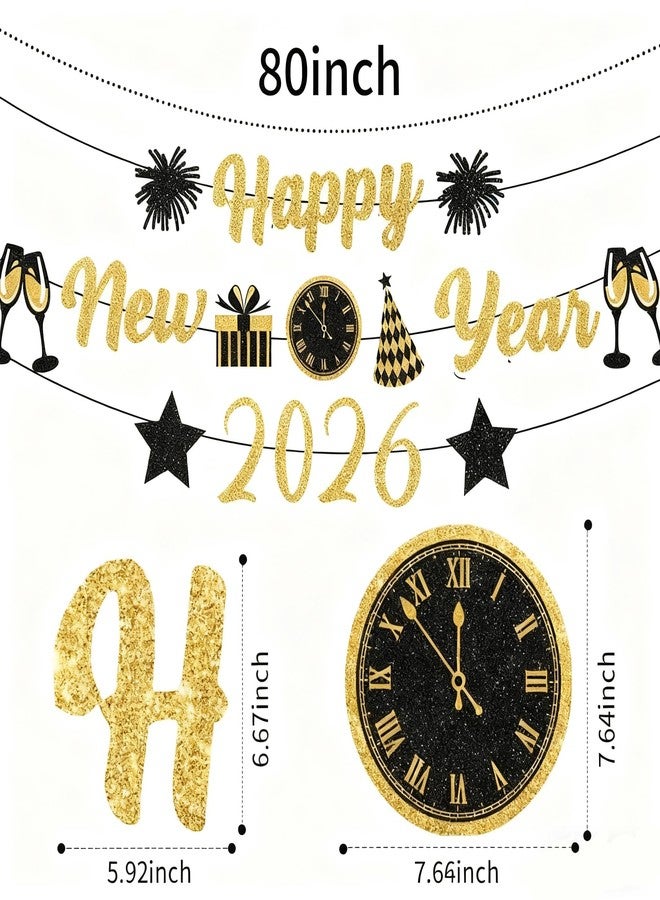 IMISHM Gold Black New Years Decorations 2026 Glitter Banner New Years Eve Party Supplies NYE Eve Decorations Happy New Year Sign For Party Decorations - Image 2