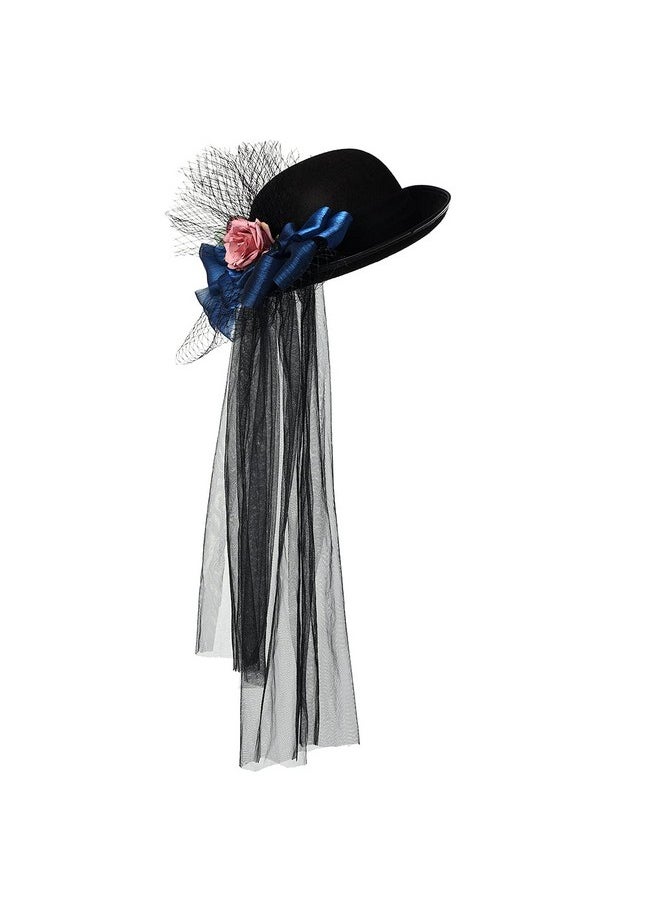 COSDREAMER - Women Victorian Hat Flower Veil Fedora Hat Feather Hats (Black 1) - Image 1