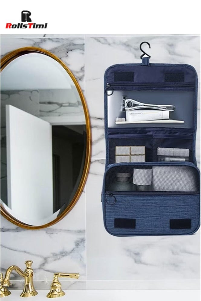 RollsTimi  Hanging Travel Toiletry Bag for Men and Women, Large Capacity, Storage Bag with Hanging Hook, Waterproof and Multifunctional Cosmetics Organizer, Blue - Image 2