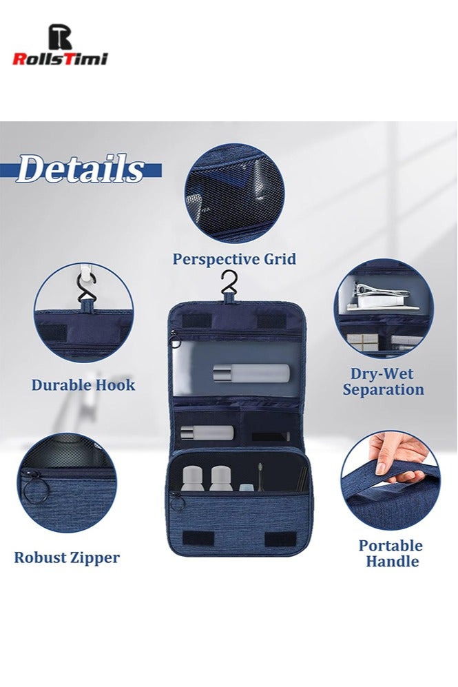 RollsTimi  Hanging Travel Toiletry Bag for Men and Women, Large Capacity, Storage Bag with Hanging Hook, Waterproof and Multifunctional Cosmetics Organizer, Blue - Image 5