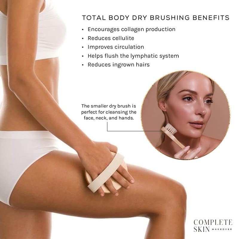 c s m CSM Dry Brushing Body Brush Set- Natural Bristle Body Brush, Exfoliating Face Brush for Soft Skin: Kit contains 1 Dry Brush for Face + 1 Body Brush for Lymphatic Drainage, Cellulite, and Circulation - Image 2