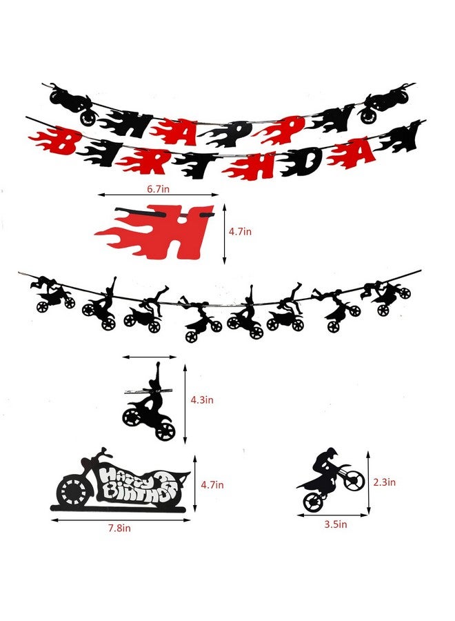 Finypa 60 Pieces Dirt Bike Party Decoration Supplies - Banner, Cake Cupcake Topper for Motocross Themed Birthday - Man or Boy Riding Room Wall Decoration Motorcycle - Image 3