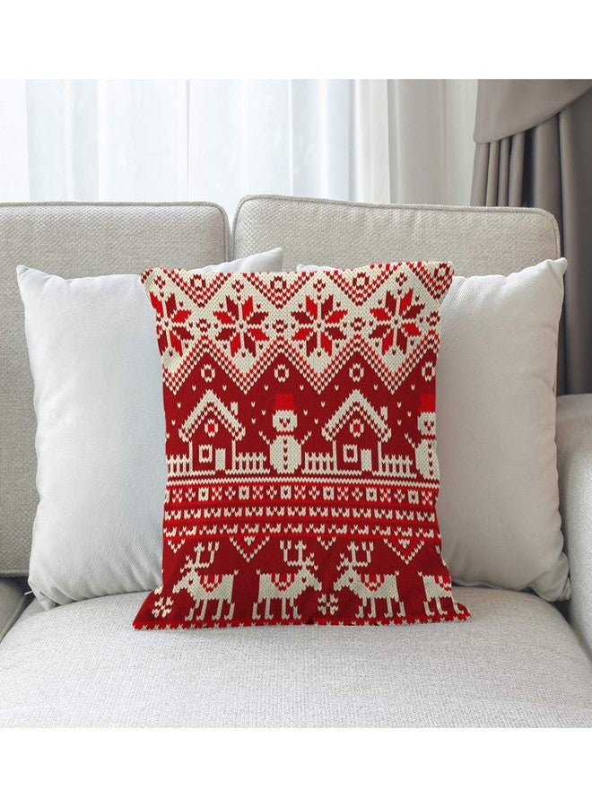 Moslion Snow Pillows Decorative Throw Pillow Cover Case Christmas Snowflake Triangle Snowman Moose Reindeer Pillow Case 18x18 Inch Cotton Linen Square Cushion Cover Happy Father's Day Sofa Bedroom Red - Image 2