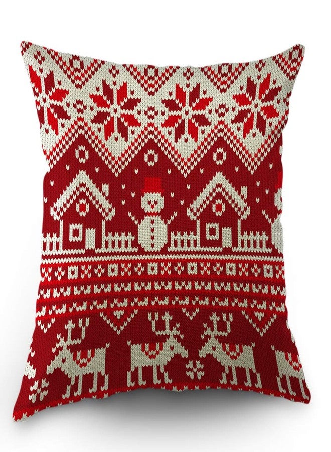 Moslion Snow Pillows Decorative Throw Pillow Cover Case Christmas Snowflake Triangle Snowman Moose Reindeer Pillow Case 18x18 Inch Cotton Linen Square Cushion Cover Happy Father's Day Sofa Bedroom Red - Image 1