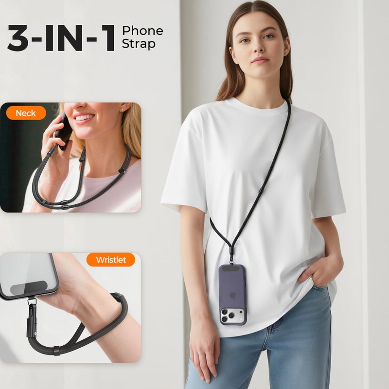 SURDOCA 3-In-1 Phone Lanyard for Crossbody, Neck & Wrist, Adjustable Anti Theft Phone Strap with Tether Tab & Loop Strap - Universal for Most Smartphones, Camera, Key - Travel Essentials - Image 2