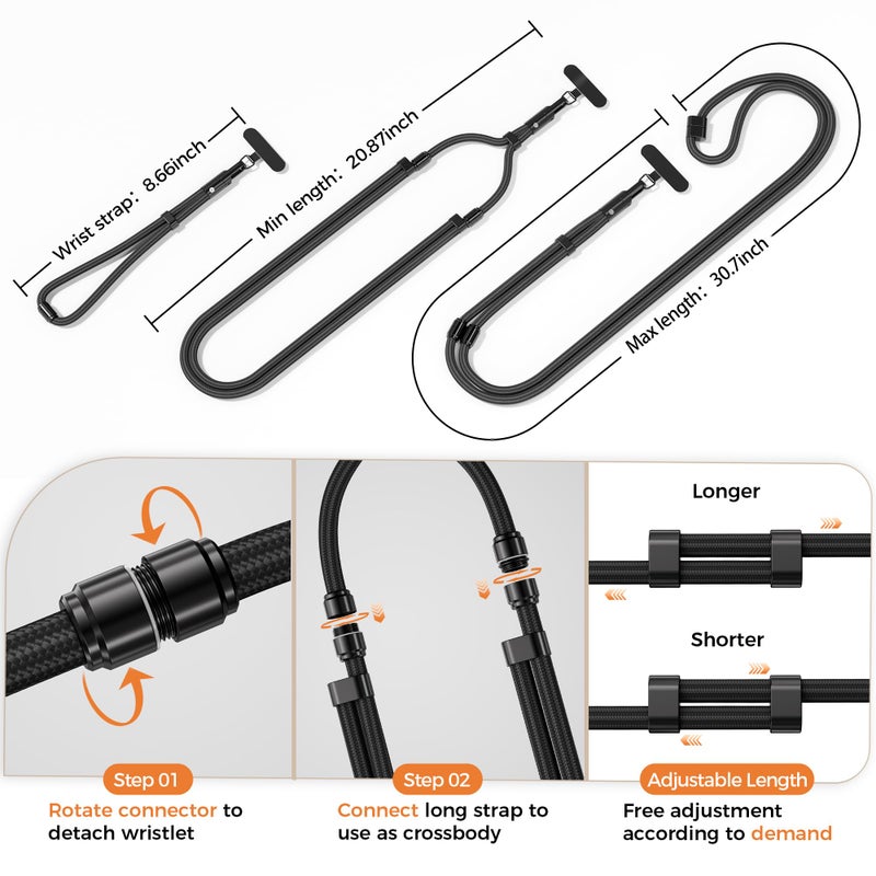 SURDOCA 3-In-1 Phone Lanyard for Crossbody, Neck & Wrist, Adjustable Anti Theft Phone Strap with Tether Tab & Loop Strap - Universal for Most Smartphones, Camera, Key - Travel Essentials - Image 4
