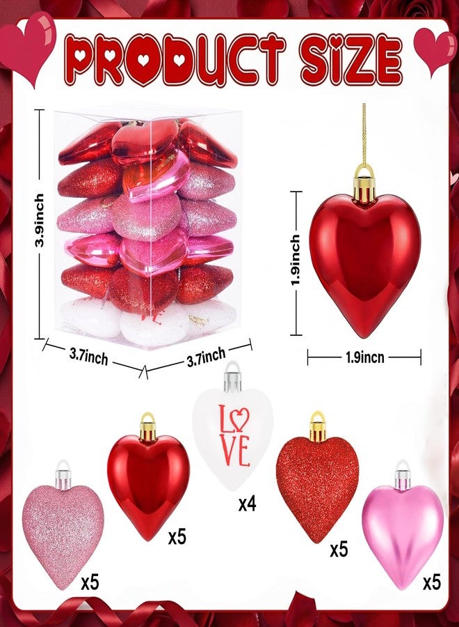 XmasExp Valentines Day Decor Heart Ornaments for Christmas Tree Decorations Set of 24 Pink Heart Shaped Bauble Perfect for Valentine's Day Wedding Anniversaries and Party Supplies - Image 2