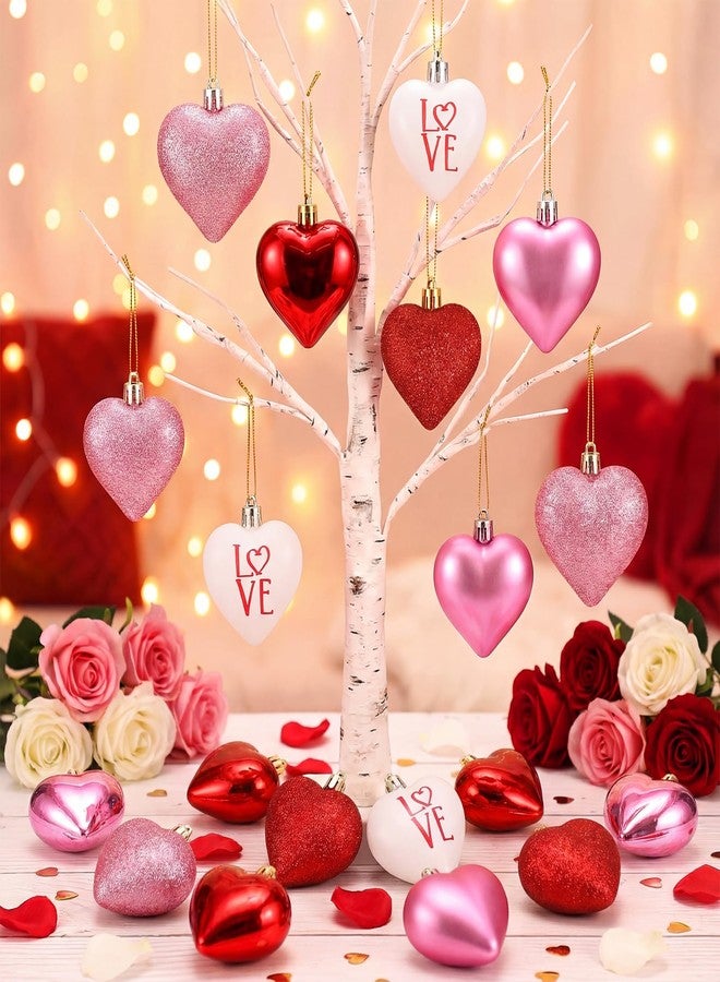 XmasExp Valentines Day Decor Heart Ornaments for Christmas Tree Decorations Set of 24 Pink Heart Shaped Bauble Perfect for Valentine's Day Wedding Anniversaries and Party Supplies - Image 5