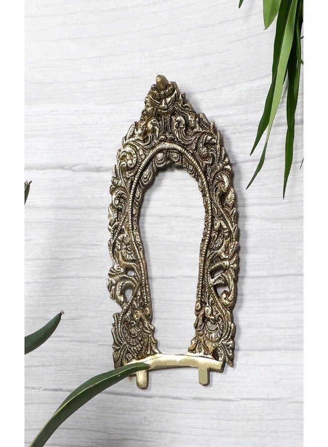Two Moustaches Ethnic Carved Peacock Design Brass Prabhavali Frame Wall Hanging - Image 2