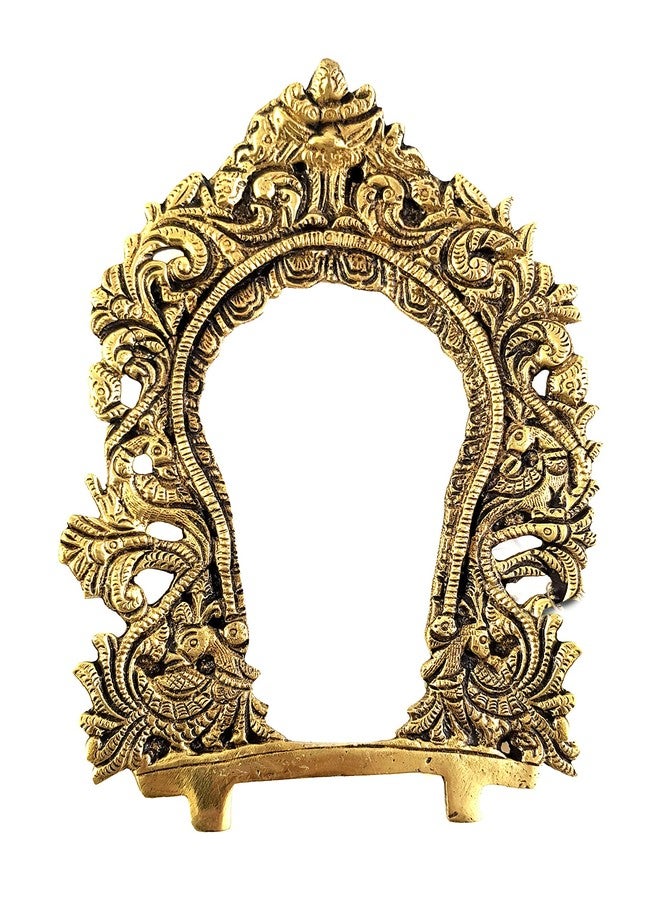 Two Moustaches Ethnic Carved Peacock Design Brass Prabhavali Frame Wall Hanging - Image 1