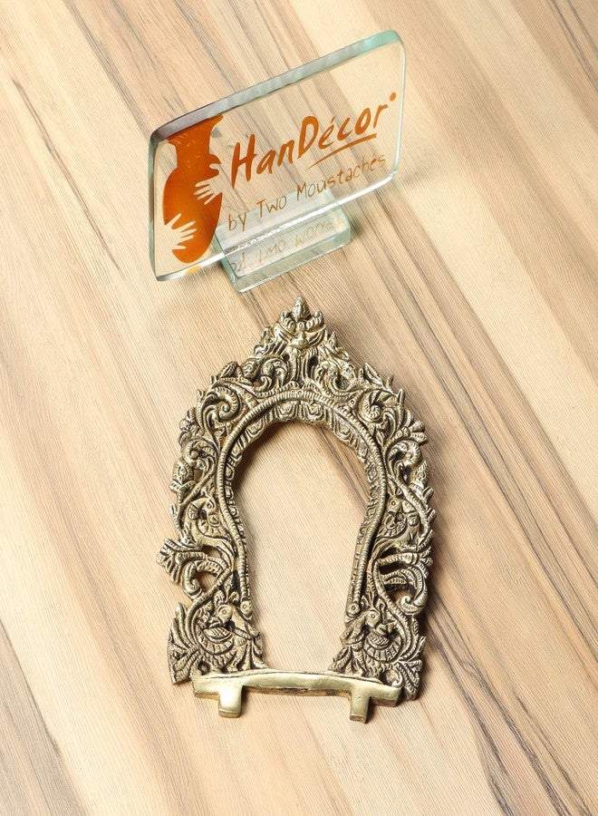 Two Moustaches Ethnic Carved Peacock Design Brass Prabhavali Frame Wall Hanging - Image 3