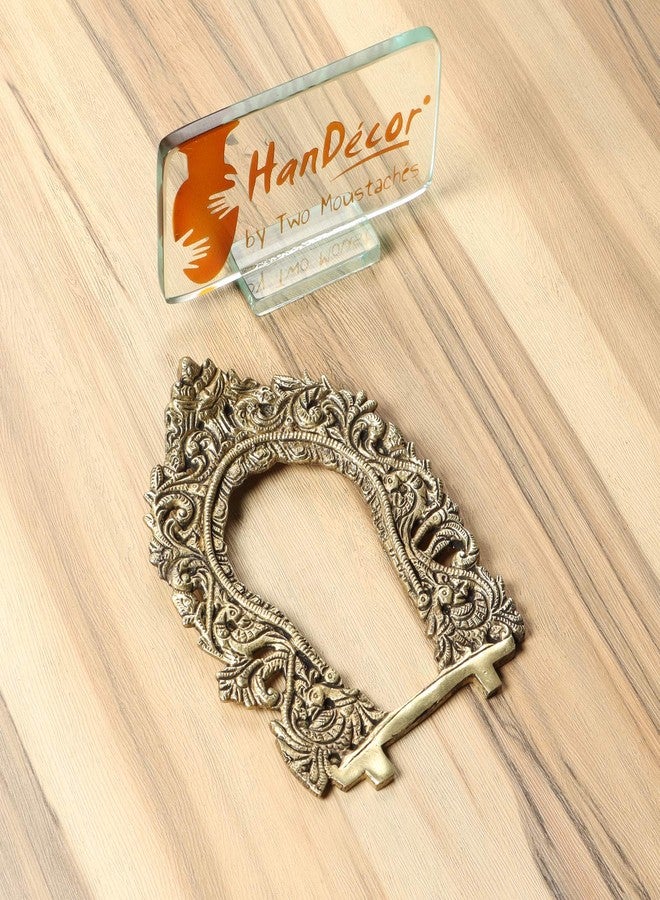Two Moustaches Ethnic Carved Peacock Design Brass Prabhavali Frame Wall Hanging - Image 4