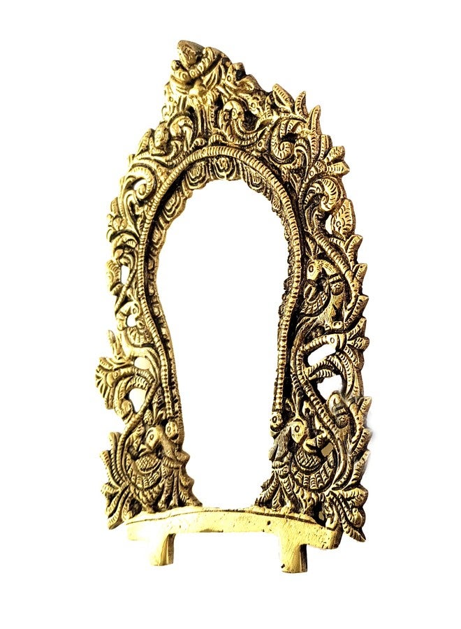 Two Moustaches Ethnic Carved Peacock Design Brass Prabhavali Frame Wall Hanging - Image 5