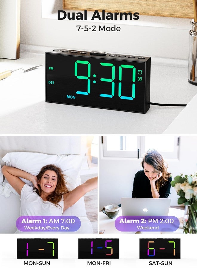 ببليي ساعة منبه رقمية RGB من PPLEE لغرفة النوم، ساعة رقمية LED عالية الألوان بأرقام كبيرة و10 ألوان، منفذ شحن USB A&C، مستوى صوت قابل للتعديل، مُخفّت إضاءة، وضع عطلة نهاية الأسبوع ووضع النهار - Image 4