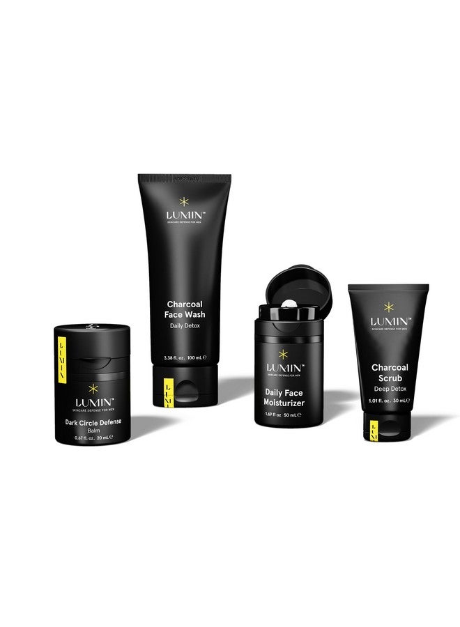 LUMIN Lumin - Class Act Bundle - Men's Skincare Kit, Includes: Charcoal Face Wash Daily Detox, Charcoal Scrub Deep Detox, Daily Face Moisturizer & Dark Circle Defense Balm, Suitable For All Skin Types - Image 1