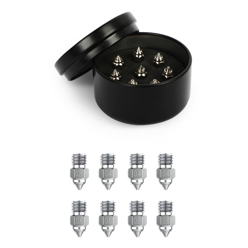Creality 3D Copper Alloy 3D Printer Nozzle Kit 8Pcs: 0.25mm 0.4mm 0.6mm 0.8mm High Temperature up to 500℃ for Creality Ender-3 CR-10 Ender-5 Series - Uniform Nickel Plating for Smooth Extrusion with PLA ABS PETG - Image 2