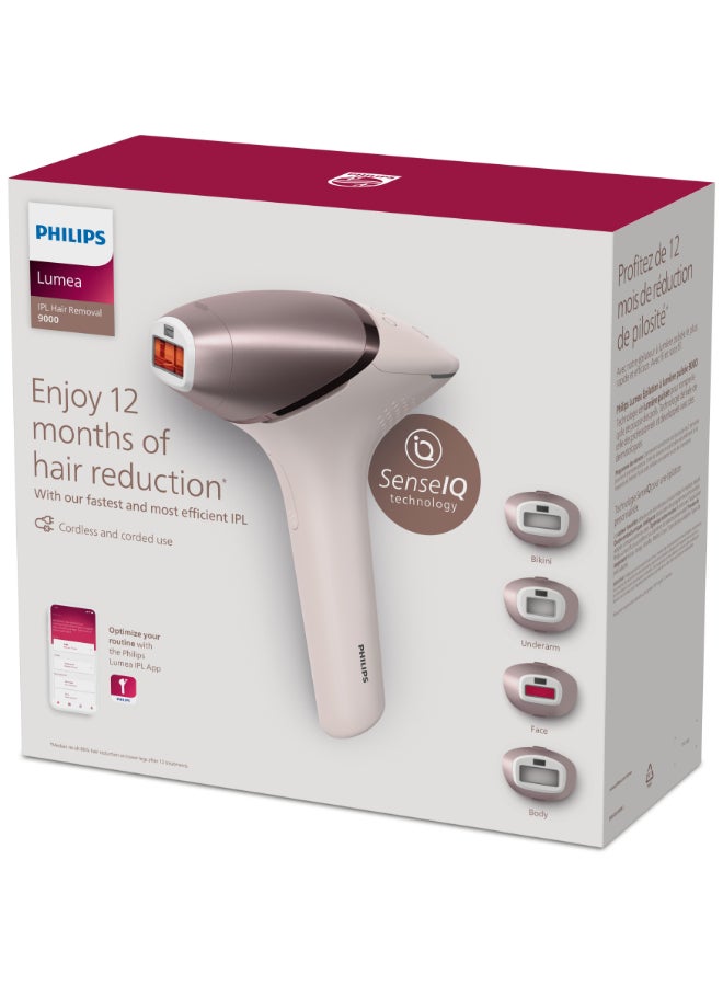 Philips Lumea IPL, Hair Removal, 9000 Series, SenseIQ Technology, 4 Attachments, Face, Body, Bikini, Underarm, Cordless Use, BRI958/60, Rose Gold, 60 Days Money Back Guarantee Pink