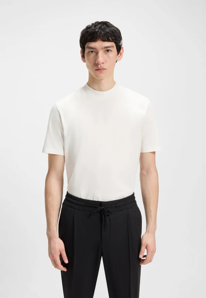 HUGO Slim-fit T-shirt in stretch cotton with stand collar