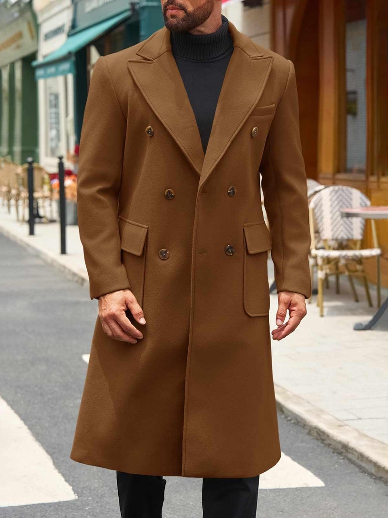 Runcati Mens Wool Blend Casual Trench Coat Notched Collar Lapel Long Jacket Double Breasted Classic Winter Overcoat - Image 4