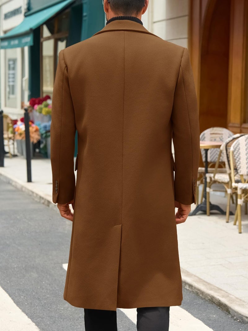 Runcati Mens Wool Blend Casual Trench Coat Notched Collar Lapel Long Jacket Double Breasted Classic Winter Overcoat - Image 3