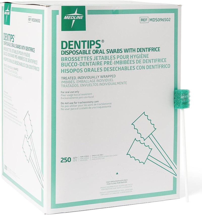 Medline Dentips Mint Treated Oral Care Swabs, 250 Count - Image 1