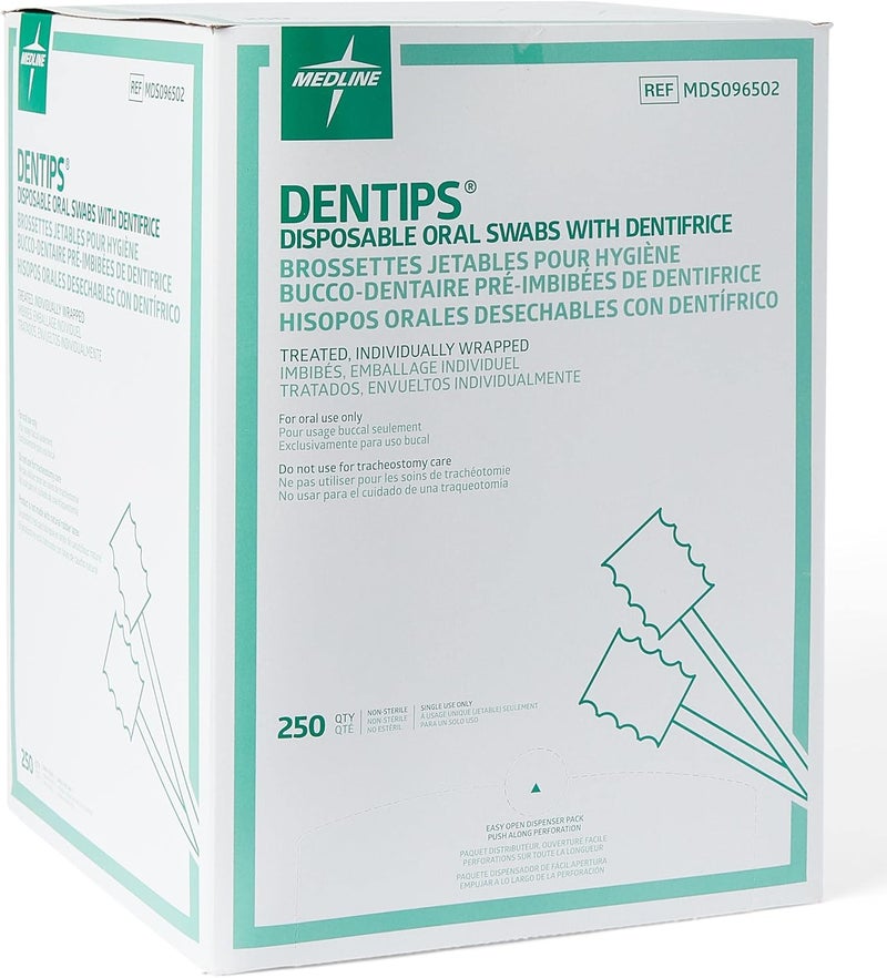Medline Dentips Mint Treated Oral Care Swabs, 250 Count - Image 2