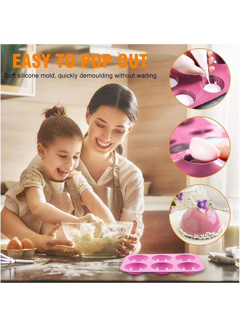 KASTWAVE 2Pcs Silicone Molds for Baking, Mini Candy & Chocolate Making Tools, 6 Holes Semi Sphere Baking Mold for Making Hot Chocolate Bomb, Cake, Muffin, Candy, Pudding - Image 4