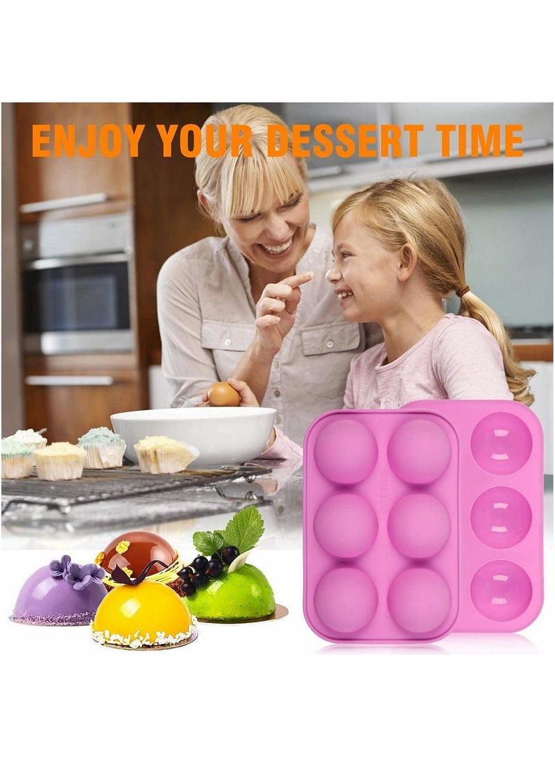 KASTWAVE 2Pcs Silicone Molds for Baking, Mini Candy & Chocolate Making Tools, 6 Holes Semi Sphere Baking Mold for Making Hot Chocolate Bomb, Cake, Muffin, Candy, Pudding - Image 3