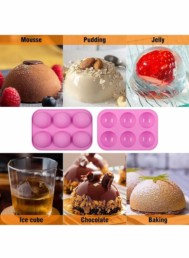KASTWAVE 2Pcs Silicone Molds for Baking, Mini Candy & Chocolate Making Tools, 6 Holes Semi Sphere Baking Mold for Making Hot Chocolate Bomb, Cake, Muffin, Candy, Pudding - Image 2