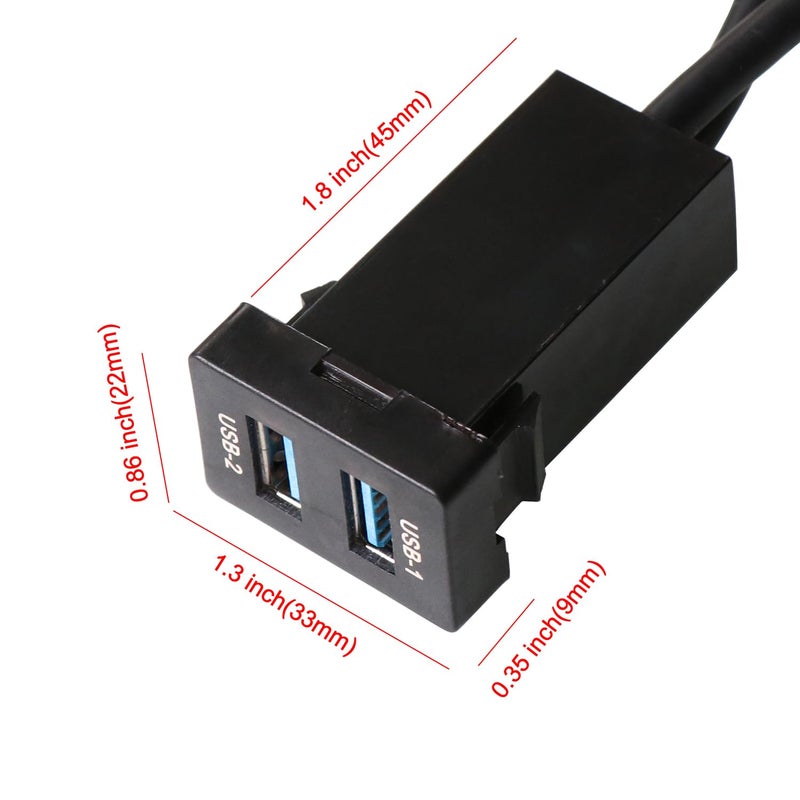 Timloon Dual USB 3.0 Car Dash Flush Mount Extension Cable Length 3.3FT 1M for Toyota, Size 1.3"x0.86"x 2.15"(Type A) - Image 4