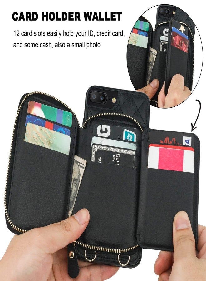 Bocasal Crossbody Wallet Case for iPhone 7/8 Plus, RFID Blocking PU Leather Zipper Handbag Purse Flip Cover, Kickstand Folio Case with Card Slots Holder Wrist Strap Lanyard 5.5 Inch (Black) - Image 4