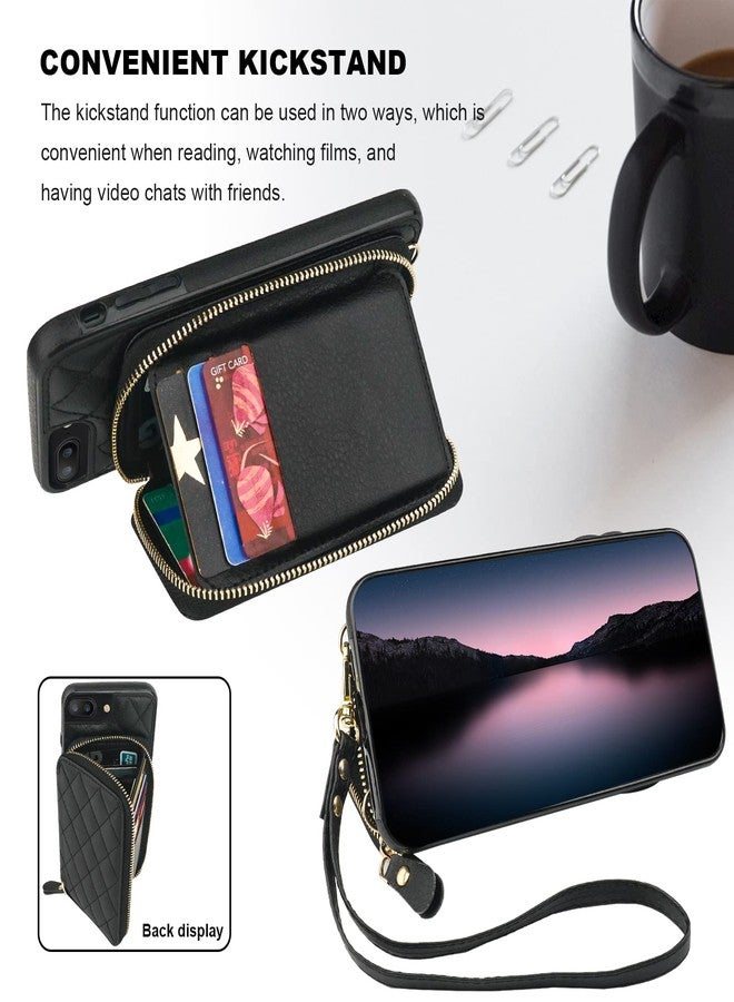 Bocasal Crossbody Wallet Case for iPhone 7/8 Plus, RFID Blocking PU Leather Zipper Handbag Purse Flip Cover, Kickstand Folio Case with Card Slots Holder Wrist Strap Lanyard 5.5 Inch (Black) - Image 5