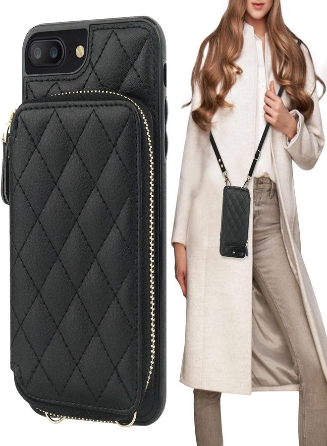 Bocasal Crossbody Wallet Case for iPhone 7/8 Plus, RFID Blocking PU Leather Zipper Handbag Purse Flip Cover, Kickstand Folio Case with Card Slots Holder Wrist Strap Lanyard 5.5 Inch (Black) - Image 1