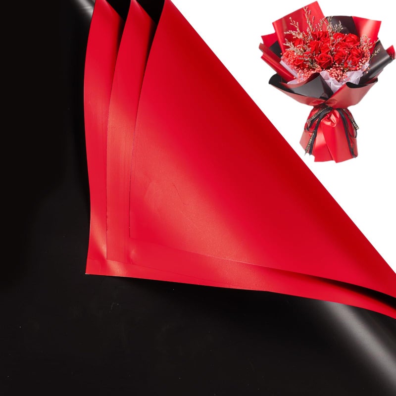 Gloreyan 20 Sheets Flower Wrapping Paper, Florist Bouquet DIY Craft Fresh Flower Bouquet Wrap Waterproof Floral Wrapping Gift Box Packaging Material Florist Supplies, 22.8 * 22.8 Inches(Red+Black) - Image 1