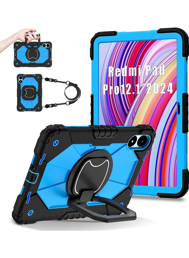 general Case Compatible with Xiaomi Redmi Pad Pro 12.1 inch Case, Full-Body Rugged Shockproof Protective Shell, 360° Swivel Stand Handle Cover with Shoulder Strap - Image 1