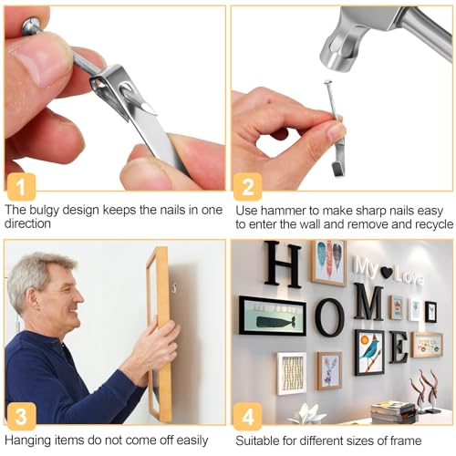 Romeda 184 Pieces Picture Hanging Kit, 20lb, 30lb, and 50lb Picture Hangers, Metal Picture Hanging Hooks with Nails, on Drywall, Wooden Wall (Silver) - Image 5