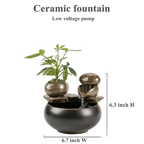 Andady Ceramic Tabletop Fountain for Indoor and Home Decoration Table Desk Office Patio (Black 2) - Image 2