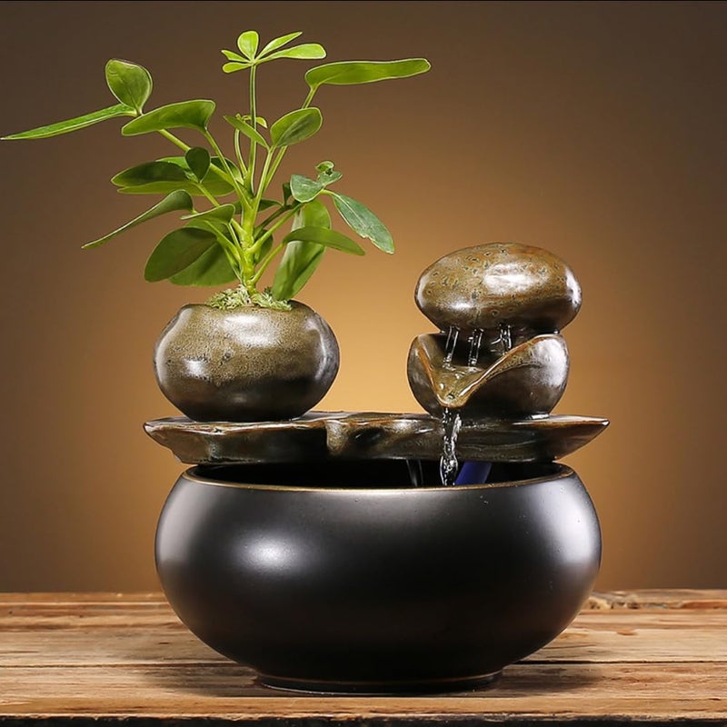 Andady Ceramic Tabletop Fountain for Indoor and Home Decoration Table Desk Office Patio (Black 2) - Image 5