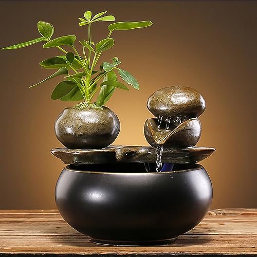 Andady Ceramic Tabletop Fountain for Indoor and Home Decoration Table Desk Office Patio (Black 2) - Image 1