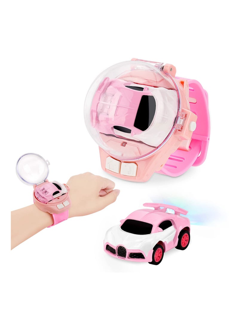 SYOSI New Mini Remote Control Car Watch Toys with LED Light, 2.4GHz Watch Remote Control Car, Gift for Boys Girls Birthday (Pink) - Image 1