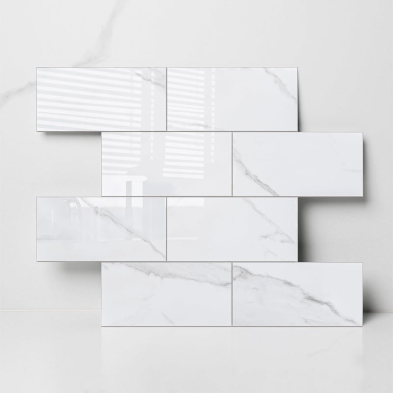 COLAMO Luxury 10-Sheet Peel and Stick Backsplash,Self Adhesive Faux Stone 12â€x12â€ White Subway Tile for Kitchen,Glossy Waterproof Carrara Brick Marble Look,Stick on Accent Wall for Bathroom,Bedroom - Image 1