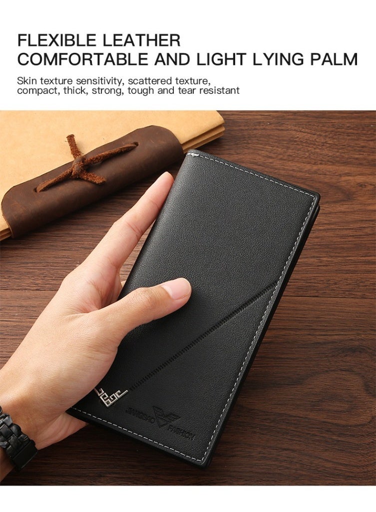 جيانغ بي أو محفظة رجالية طويلة - حقيبة كلاتش عمل من جلد البولي يوريثان الناعم مع فتحات متعددة للبطاقات، محفظة يدوية كبيرة السعة، محفظة منظمة أنيقة بسحاب - Image 4
