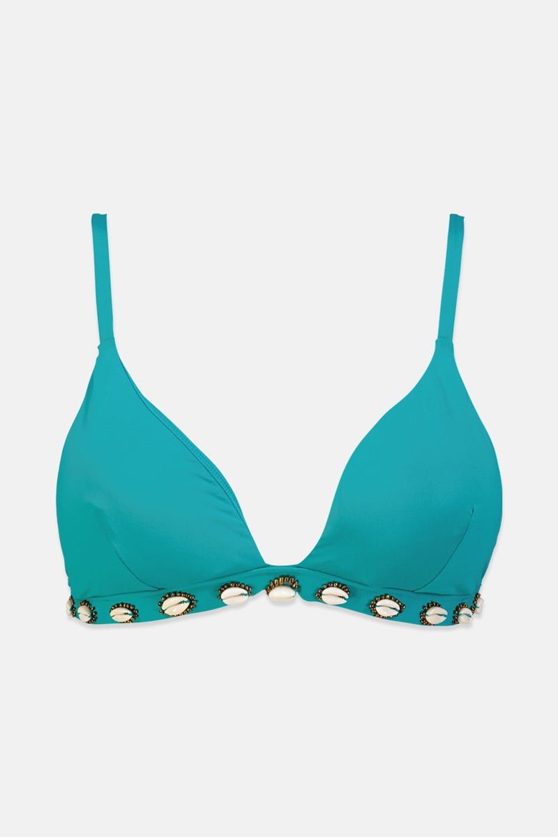 women'secret Women Textured Bikini Top, Teal - Image 1