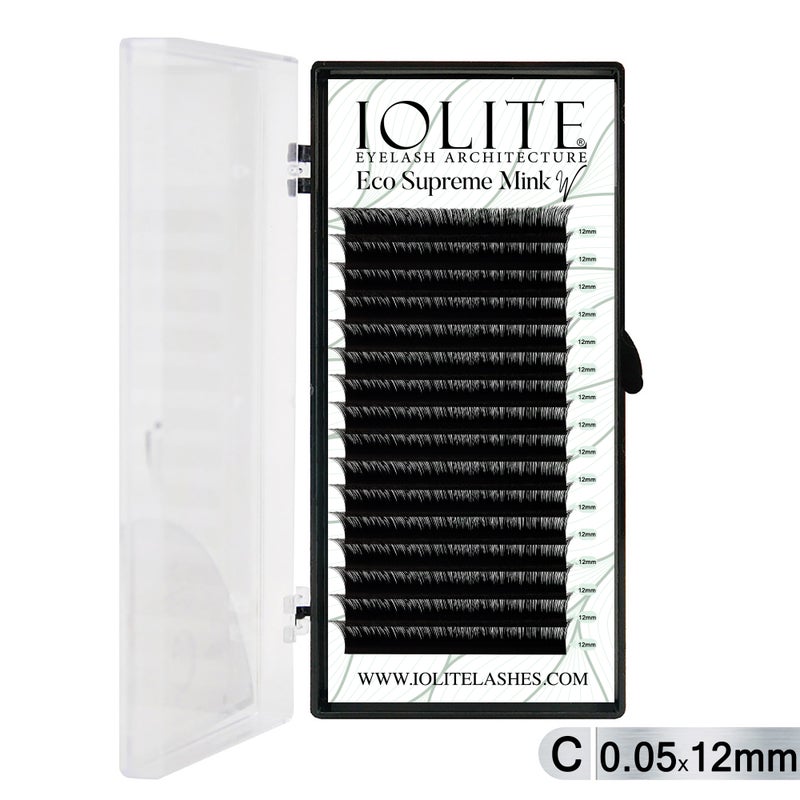 Iolite Eco Supreme Mink W Lashes C Curl – 0.5T Mix & 6mm–15mm | Pre-Fanned Volume Lash Extension Trays for Professional Lash Artists ISMWC5T - 12MM
