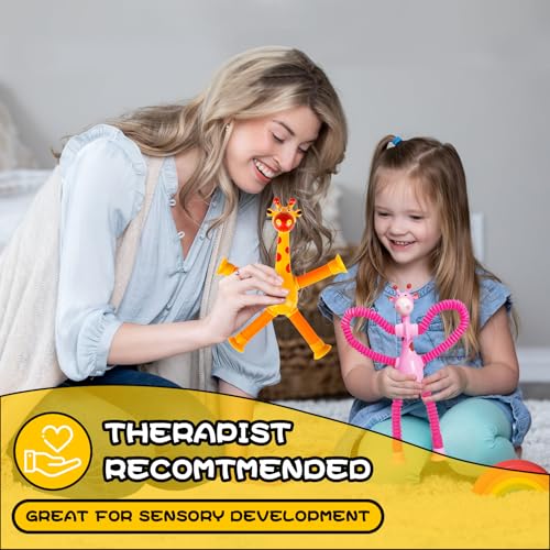 CHESLICR Giraffe Sensory Toys 4Pcs Christmas Stocking Stuffer Gift for Toddler Girls Year Old Ages 2 3 4 5 6 7 8, Suction Autism Toy Pop Tube Fidget Toys Autistic Travel Toys Easter Basket Valentine for Kids - Image 5