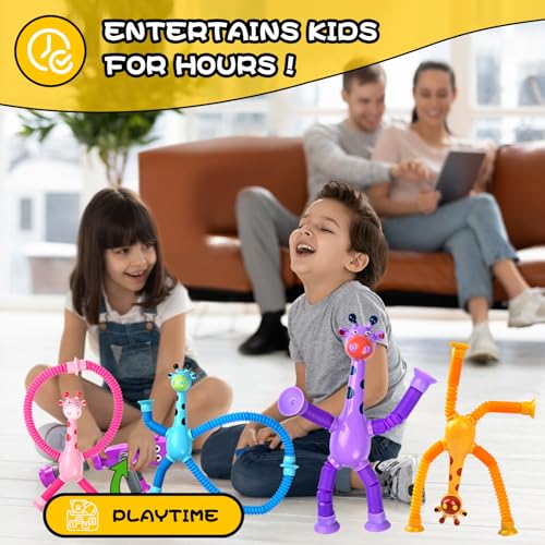 CHESLICR Giraffe Sensory Toys 4Pcs Christmas Stocking Stuffer Gift for Toddler Girls Year Old Ages 2 3 4 5 6 7 8, Suction Autism Toy Pop Tube Fidget Toys Autistic Travel Toys Easter Basket Valentine for Kids - Image 4