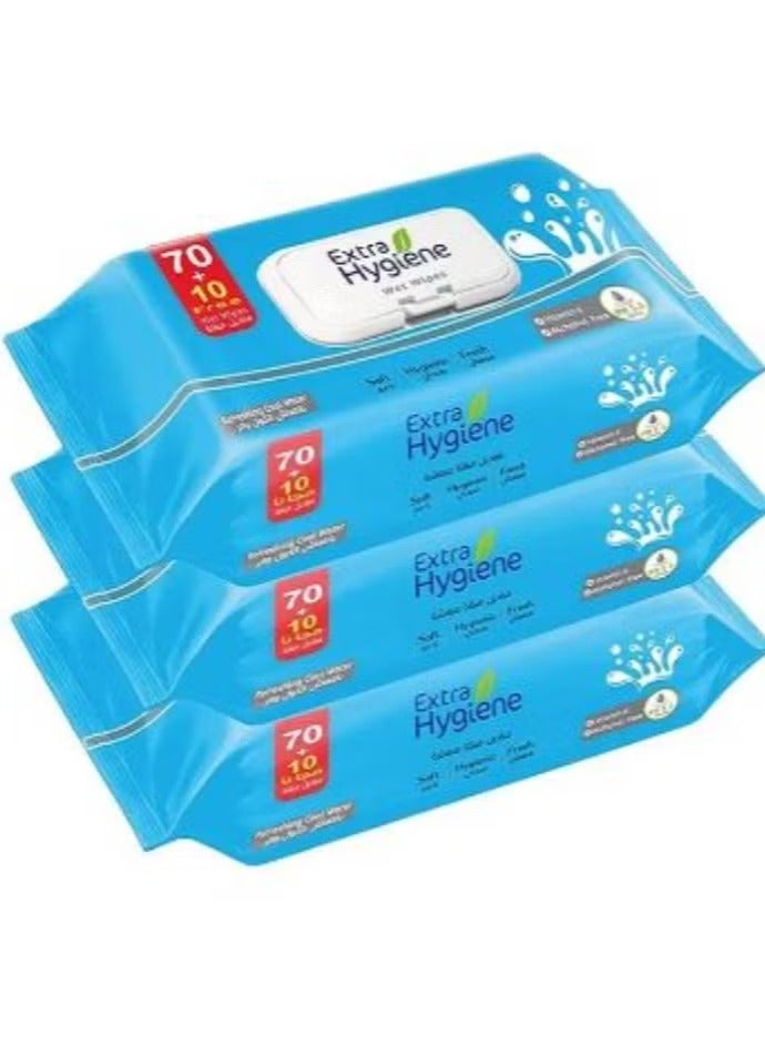 Extra Hygiene Wipes Baby Refreshing Cool Mist 70+10 Wet Wipes 3 pcs